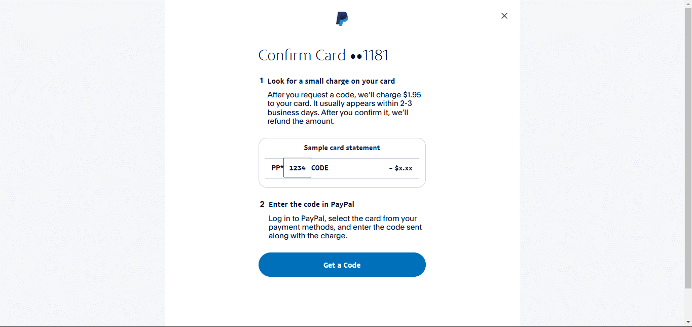 PayPal account verification with credit card