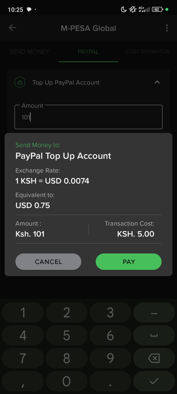 topping up PayPal with M-pesa