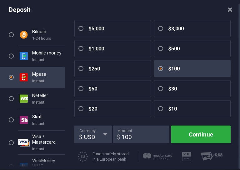 IQ Option M-pesa deposit
